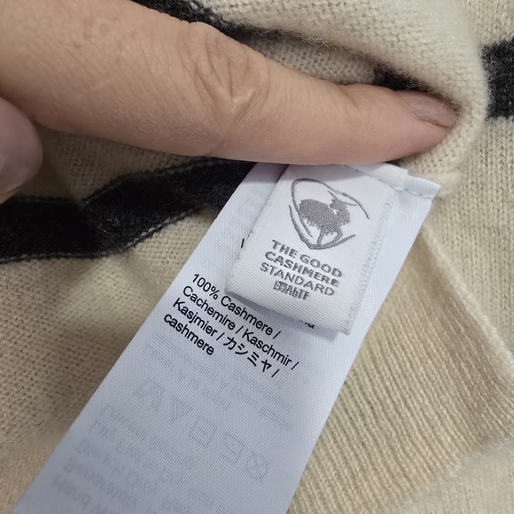 J. Crew Cashmere Crewneck Sweater with Bow Ties Stripes Cream and Grey Preppy Gi - Picture 10 of 11